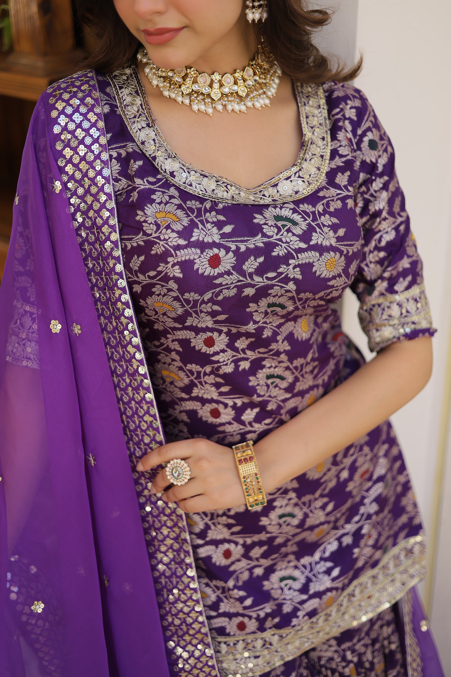 Perfect Readymade Designer Gharara Suit Set – Viscose Jacquard with Sequins & Zari Embroidery