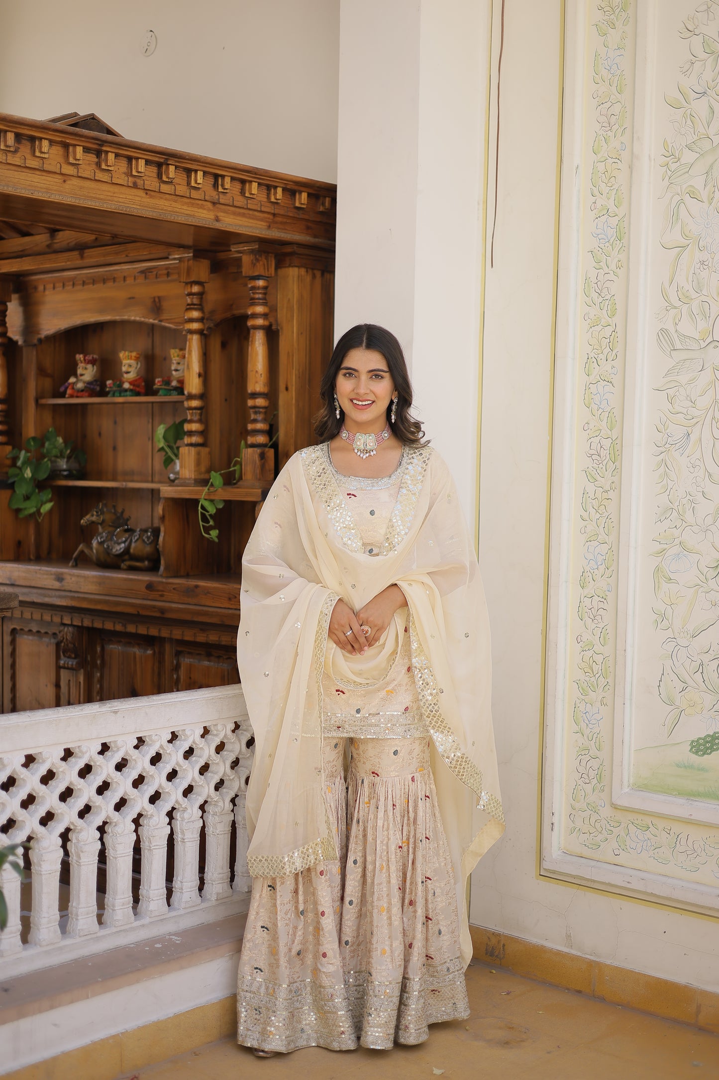 Perfect Readymade Designer Gharara Suit Set – Viscose Jacquard with Sequins & Zari Embroidery