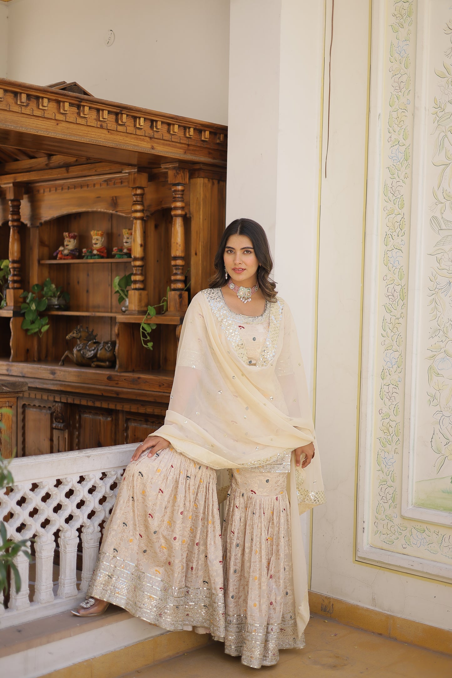 Perfect Readymade Designer Gharara Suit Set – Viscose Jacquard with Sequins & Zari Embroidery