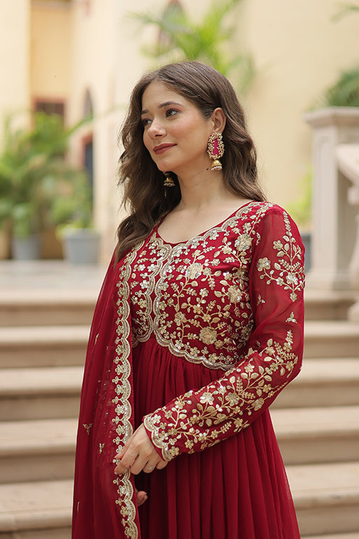 Premium Readymade Gown with Dupatta – Faux Blooming with Multi-Sequins & Zari Embroidery