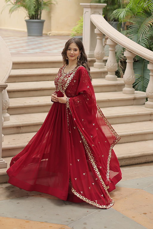 Premium Readymade Gown with Dupatta – Faux Blooming with Multi-Sequins & Zari Embroidery