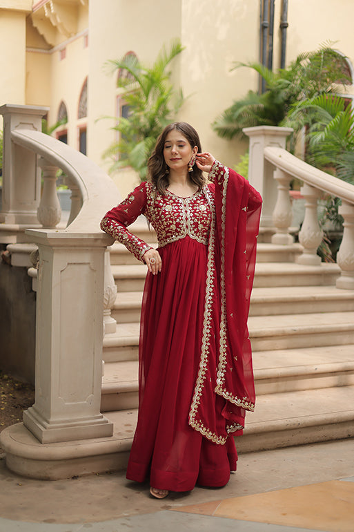 Premium Readymade Gown with Dupatta – Faux Blooming with Multi-Sequins & Zari Embroidery