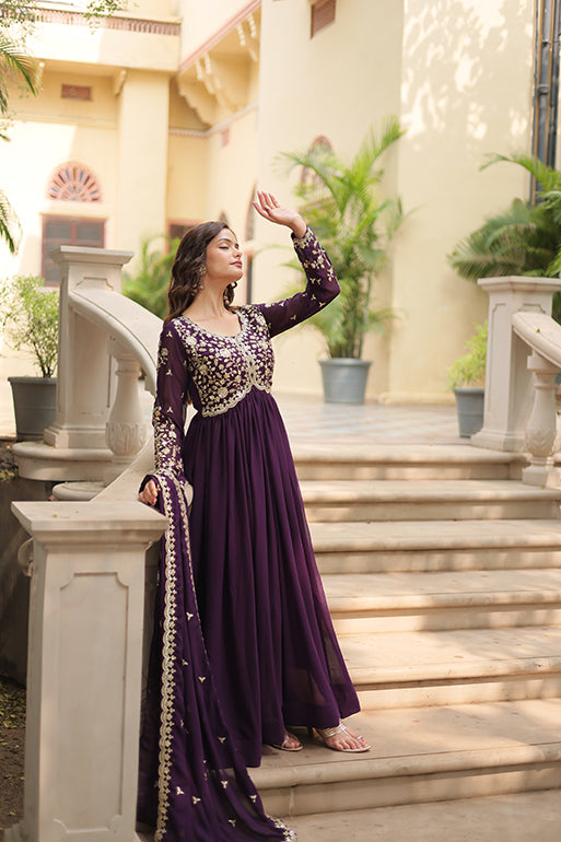 Premium Readymade Gown with Dupatta – Faux Blooming with Multi-Sequins & Zari Embroidery