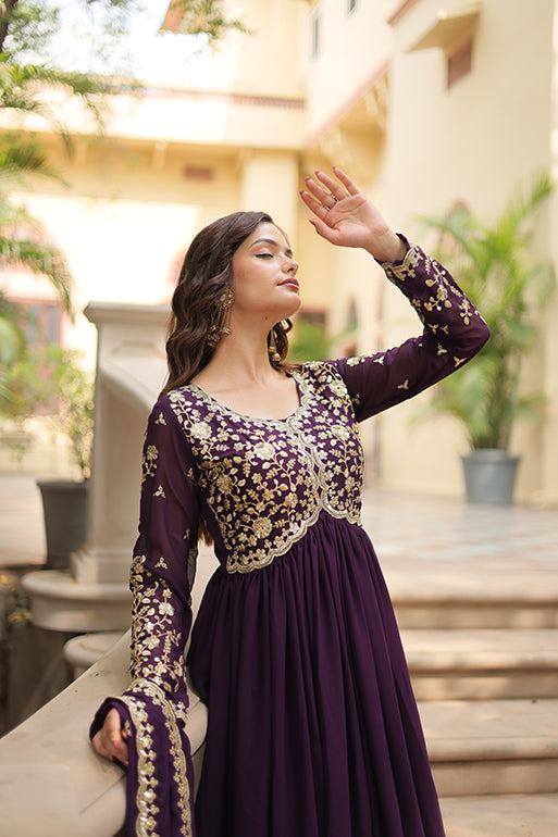 Premium Readymade Gown with Dupatta – Faux Blooming with Multi-Sequins & Zari Embroidery