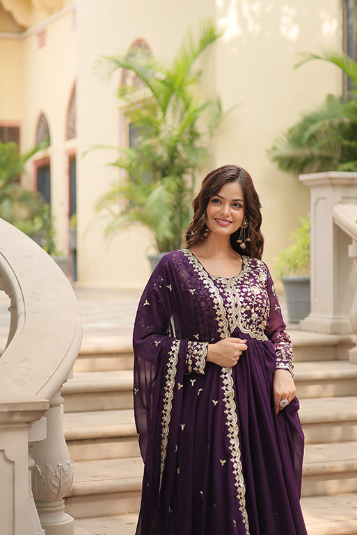 Premium Readymade Gown with Dupatta – Faux Blooming with Multi-Sequins & Zari Embroidery
