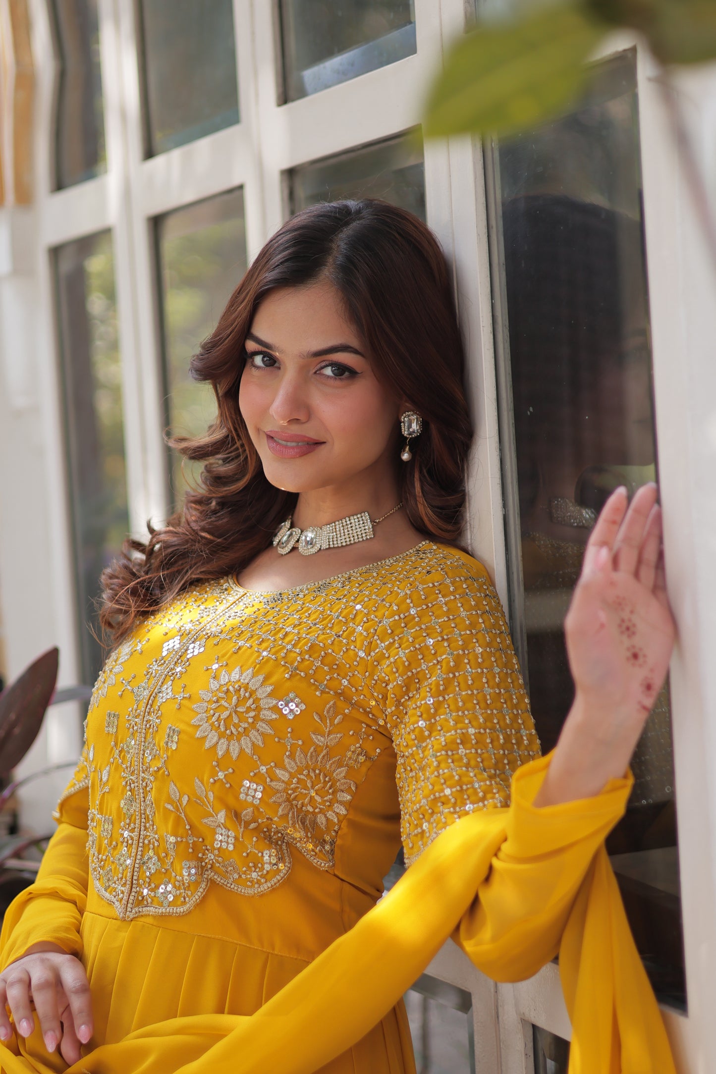 Elegant Faux Blooming Georgette Gown with Dupatta – Embroidered Work & Border Gathering