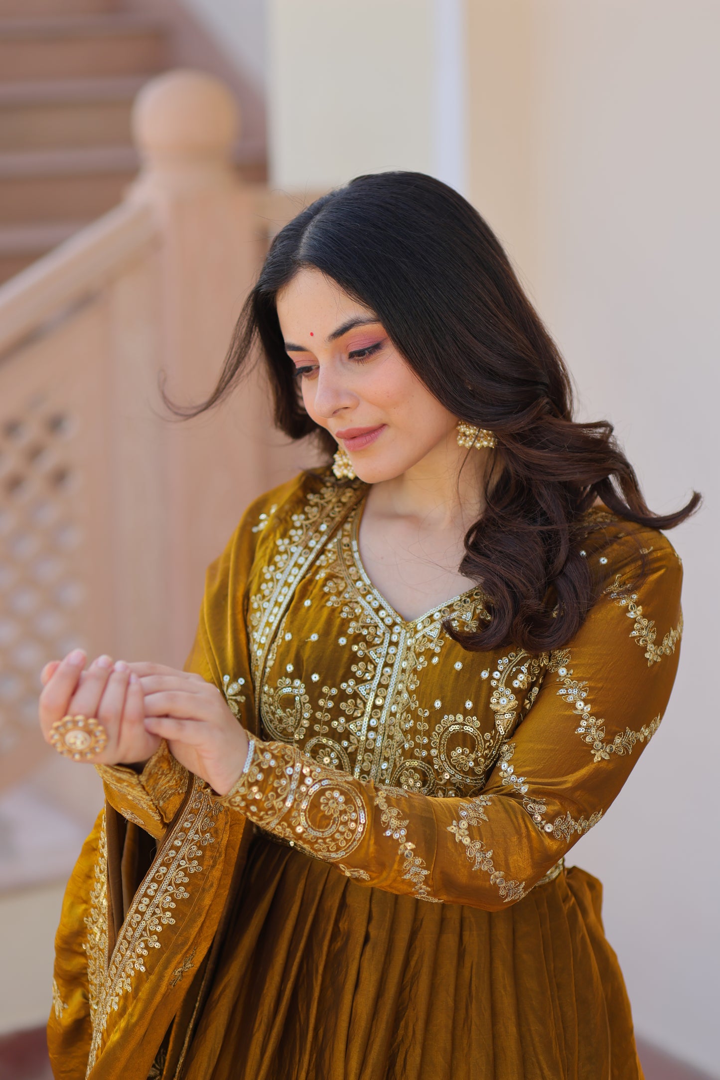 Premium Embroidered Gown with Dupatta for Women – Fendy Fabric with Zari & Sequins Work