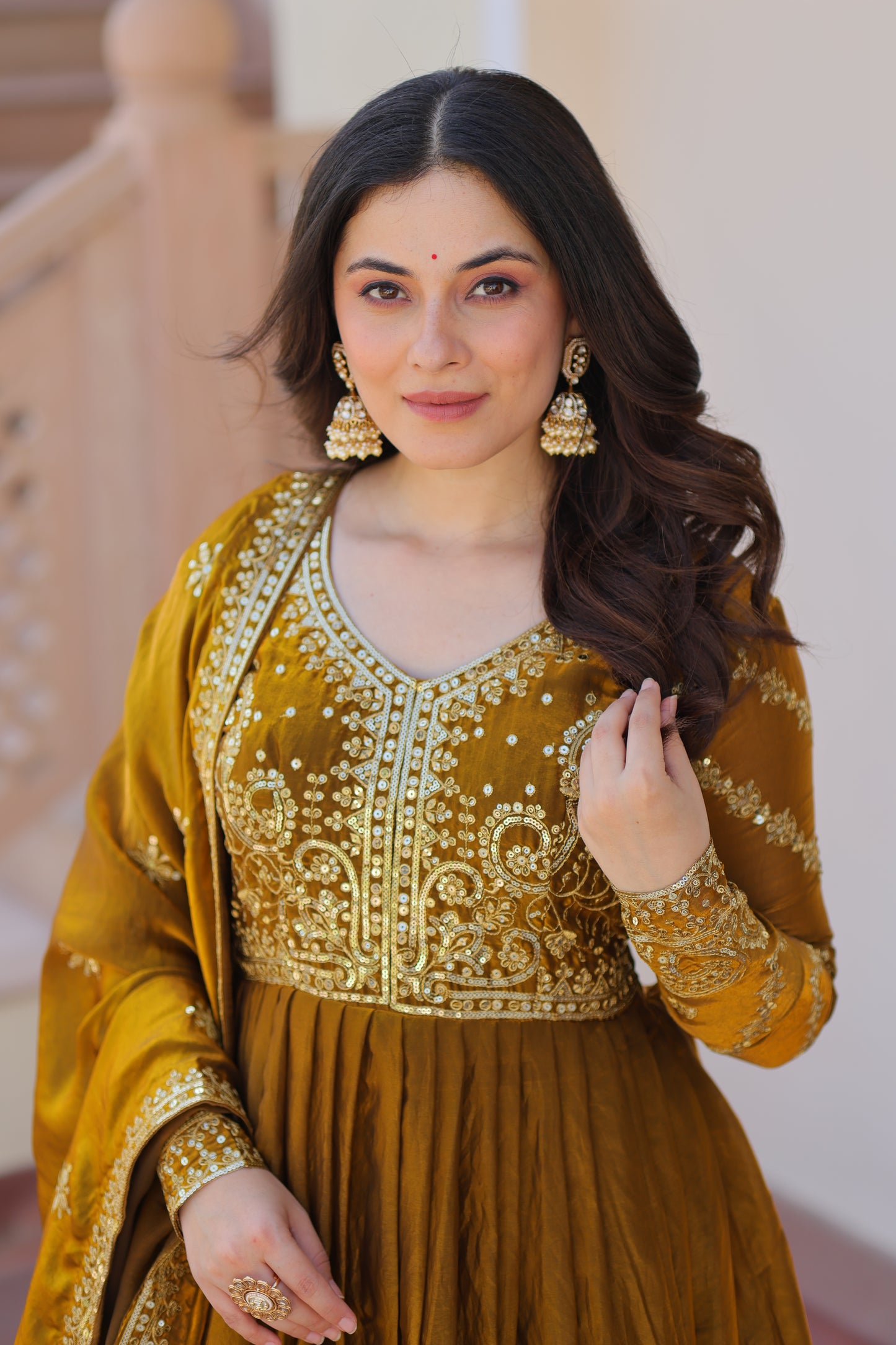 Premium Embroidered Gown with Dupatta for Women – Fendy Fabric with Zari & Sequins Work