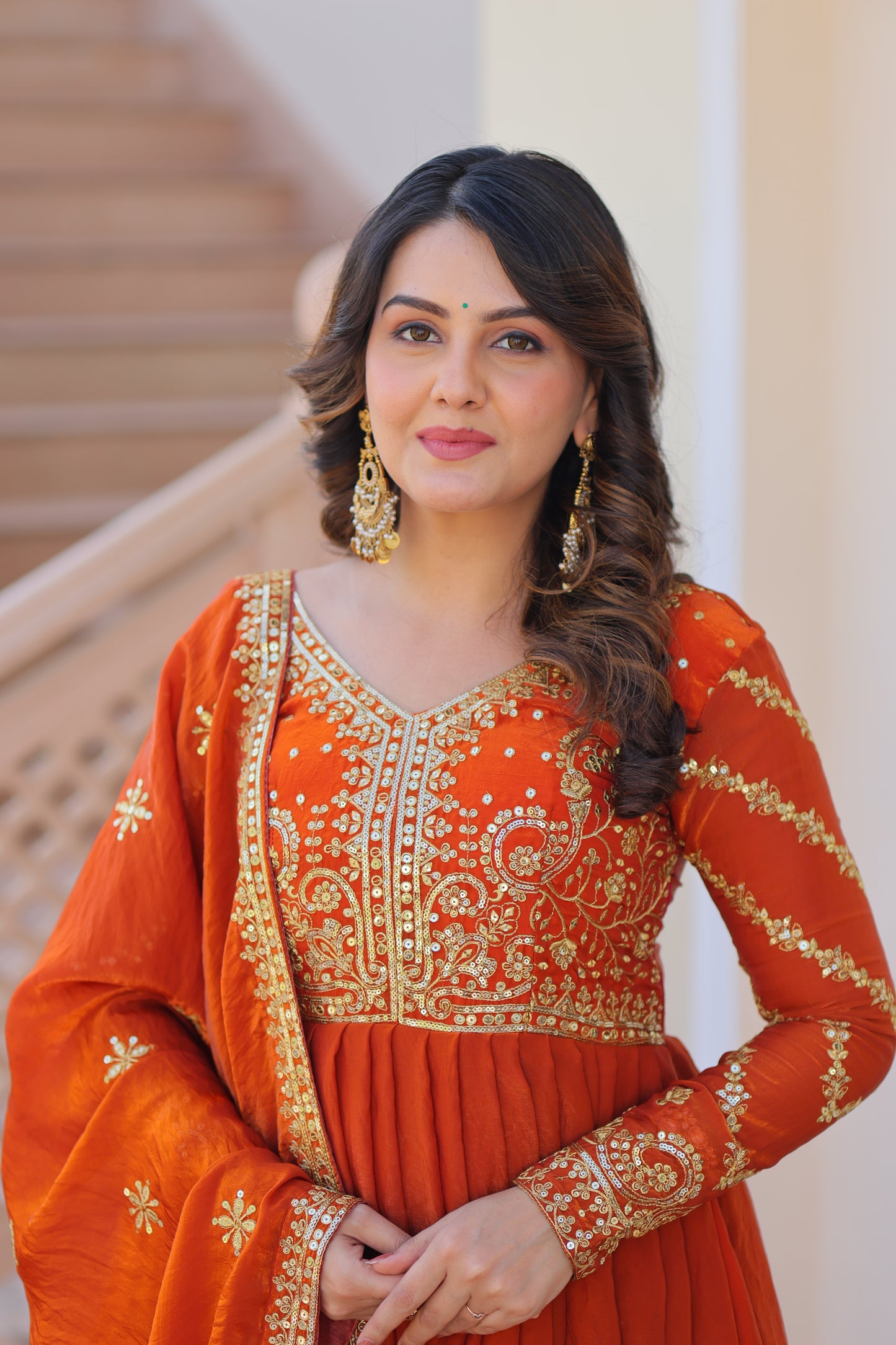 Premium Embroidered Gown with Dupatta for Women – Fendy Fabric with Zari & Sequins Work