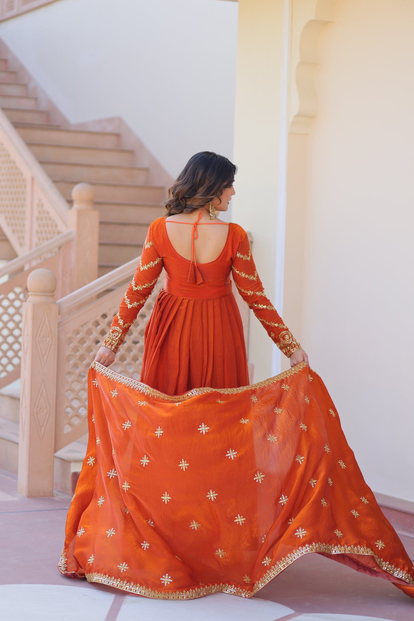 Premium Embroidered Gown with Dupatta for Women – Fendy Fabric with Zari & Sequins Work