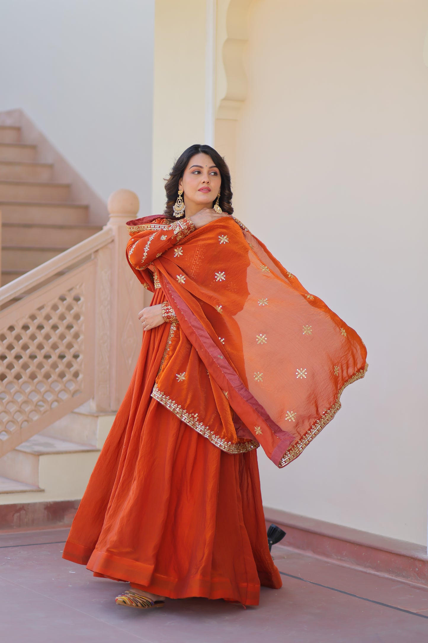 Premium Embroidered Gown with Dupatta for Women – Fendy Fabric with Zari & Sequins Work
