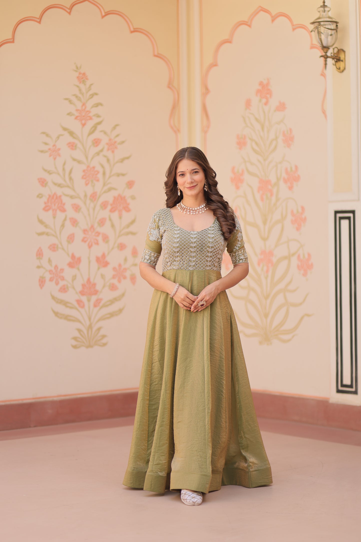 Premium Fendy Embroidered Designer Gown – Readymade Kali Stitch with Canvas Patta