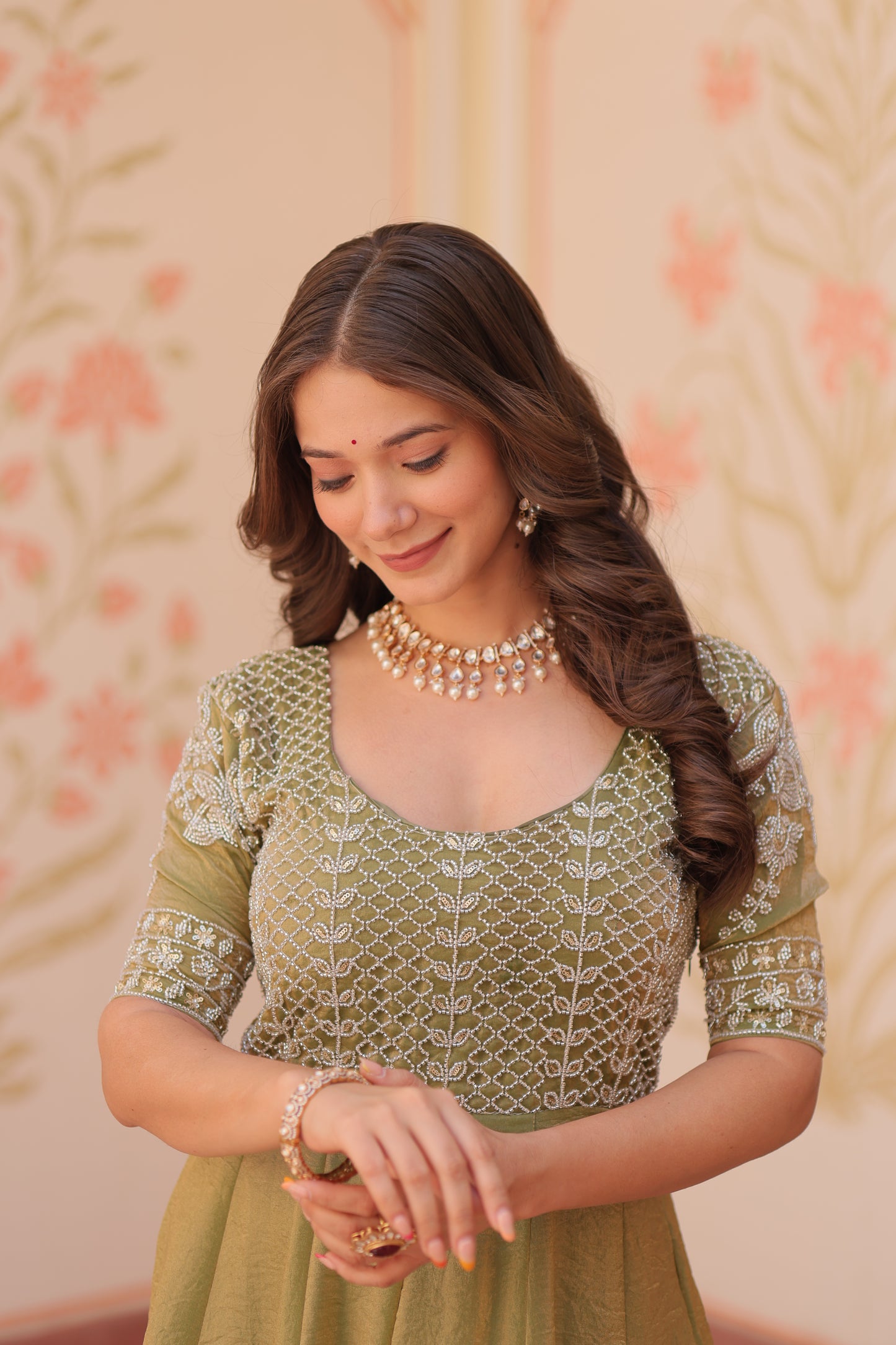 Premium Fendy Embroidered Designer Gown – Readymade Kali Stitch with Canvas Patta