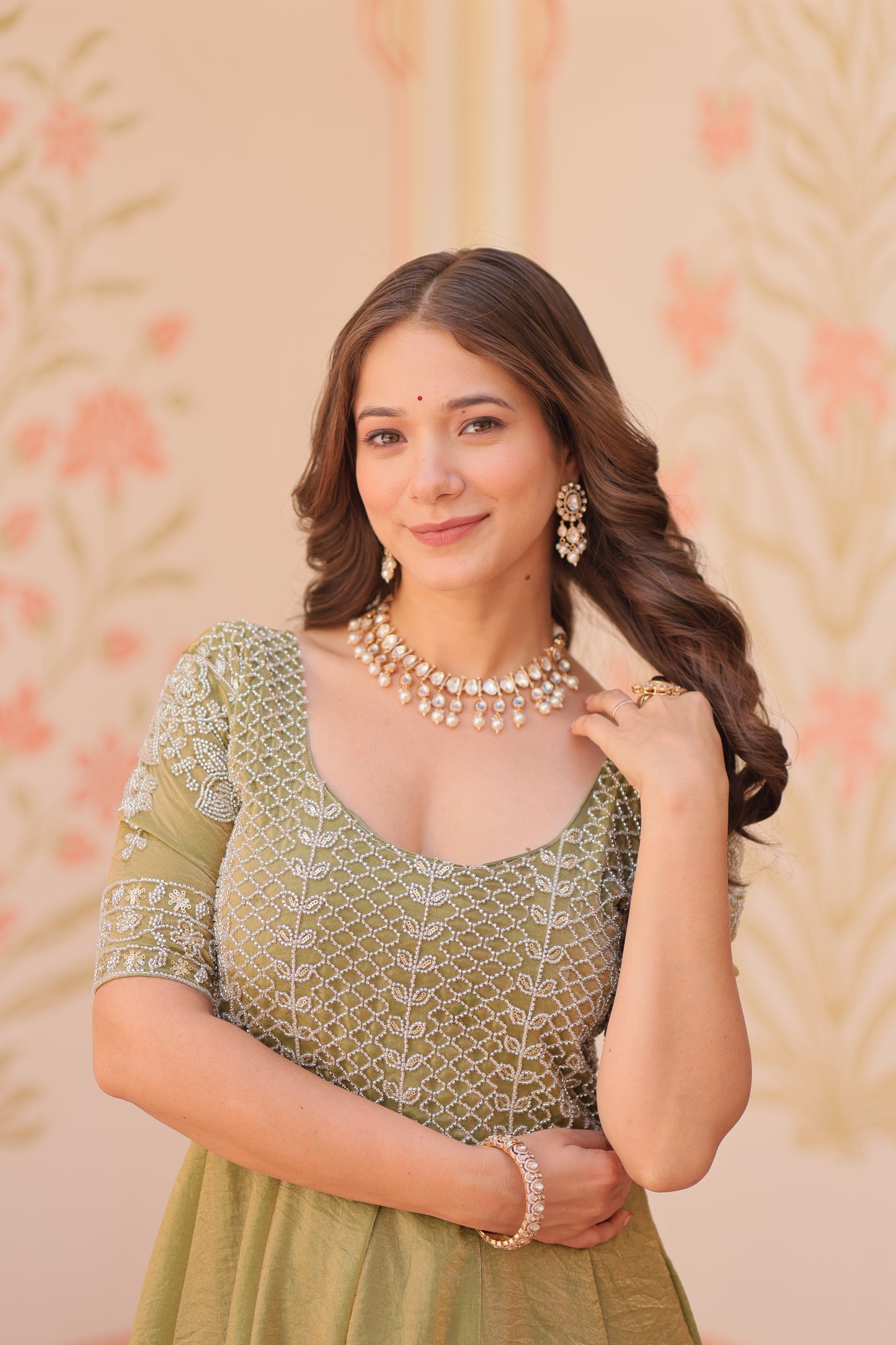 Premium Fendy Embroidered Designer Gown – Readymade Kali Stitch with Canvas Patta