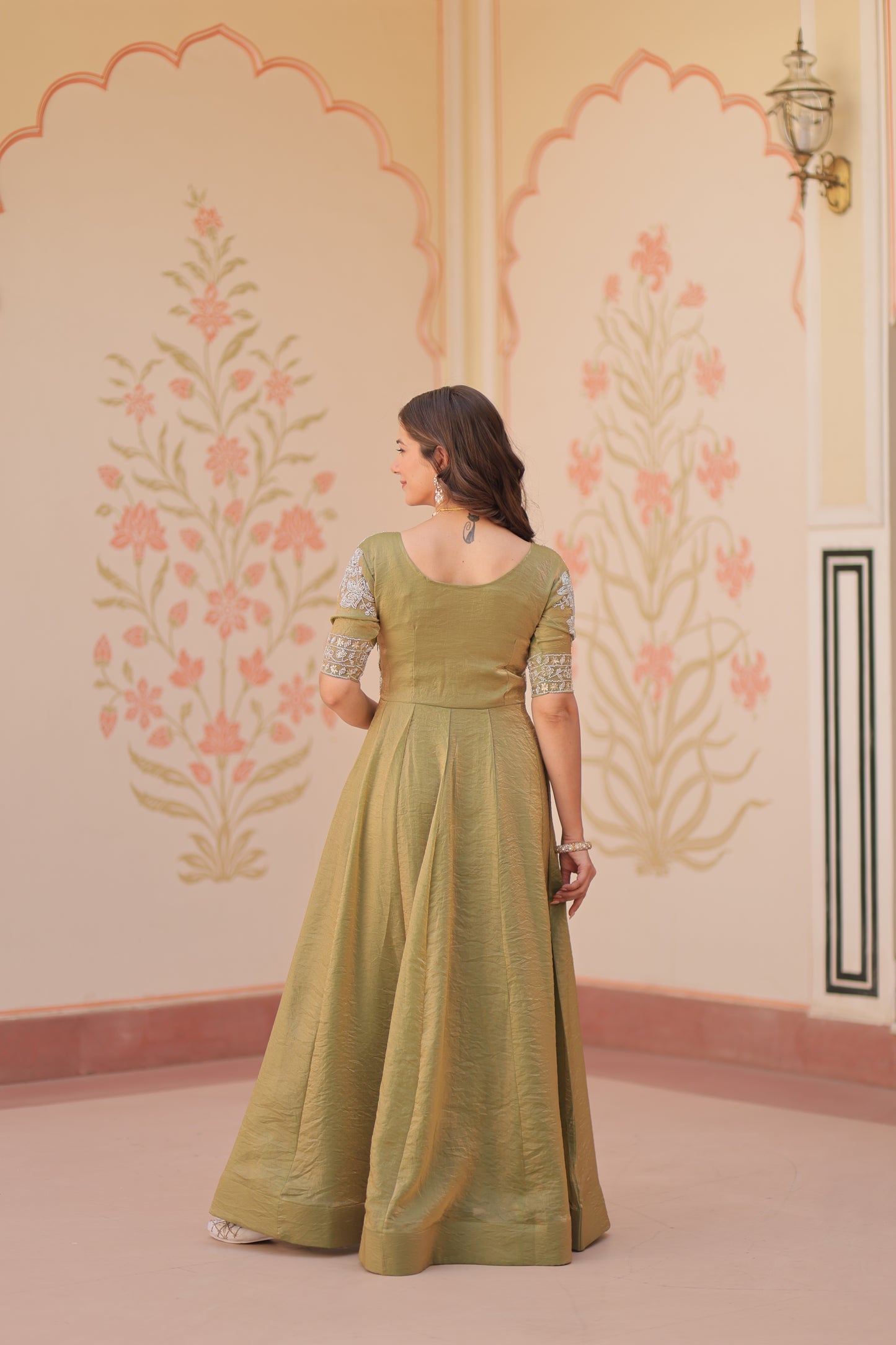 Premium Fendy Embroidered Designer Gown – Readymade Kali Stitch with Canvas Patta