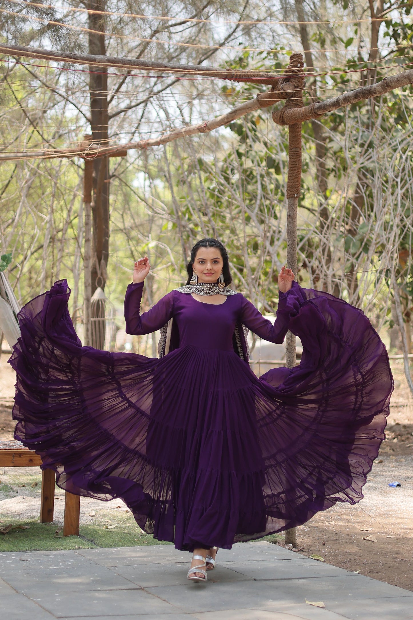 Desirable Women’s Gown with Designer Embroidered Dupatta – Faux Blooming Fabric & 12-Meter Flair