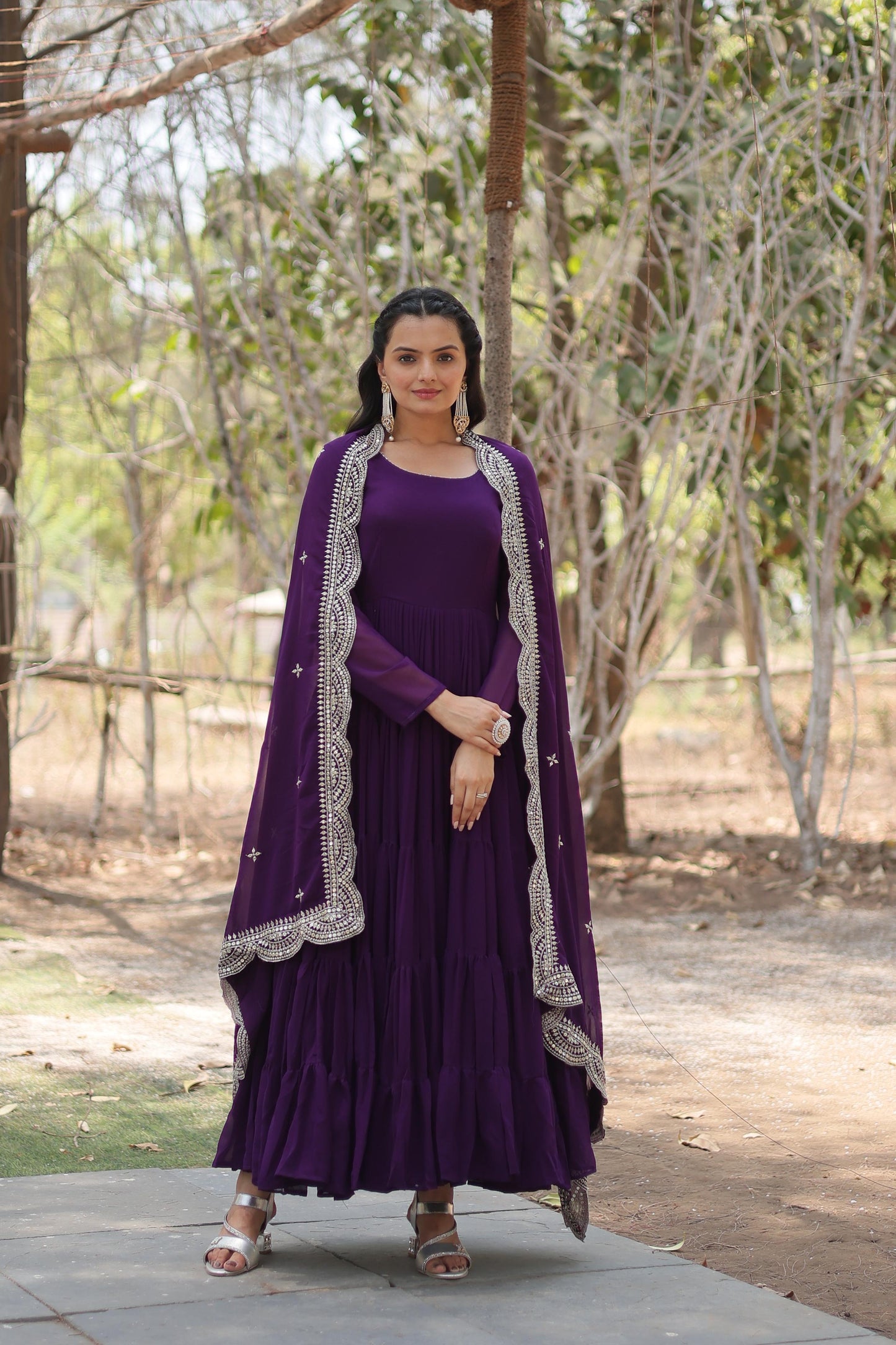 Desirable Women’s Gown with Designer Embroidered Dupatta – Faux Blooming Fabric & 12-Meter Flair