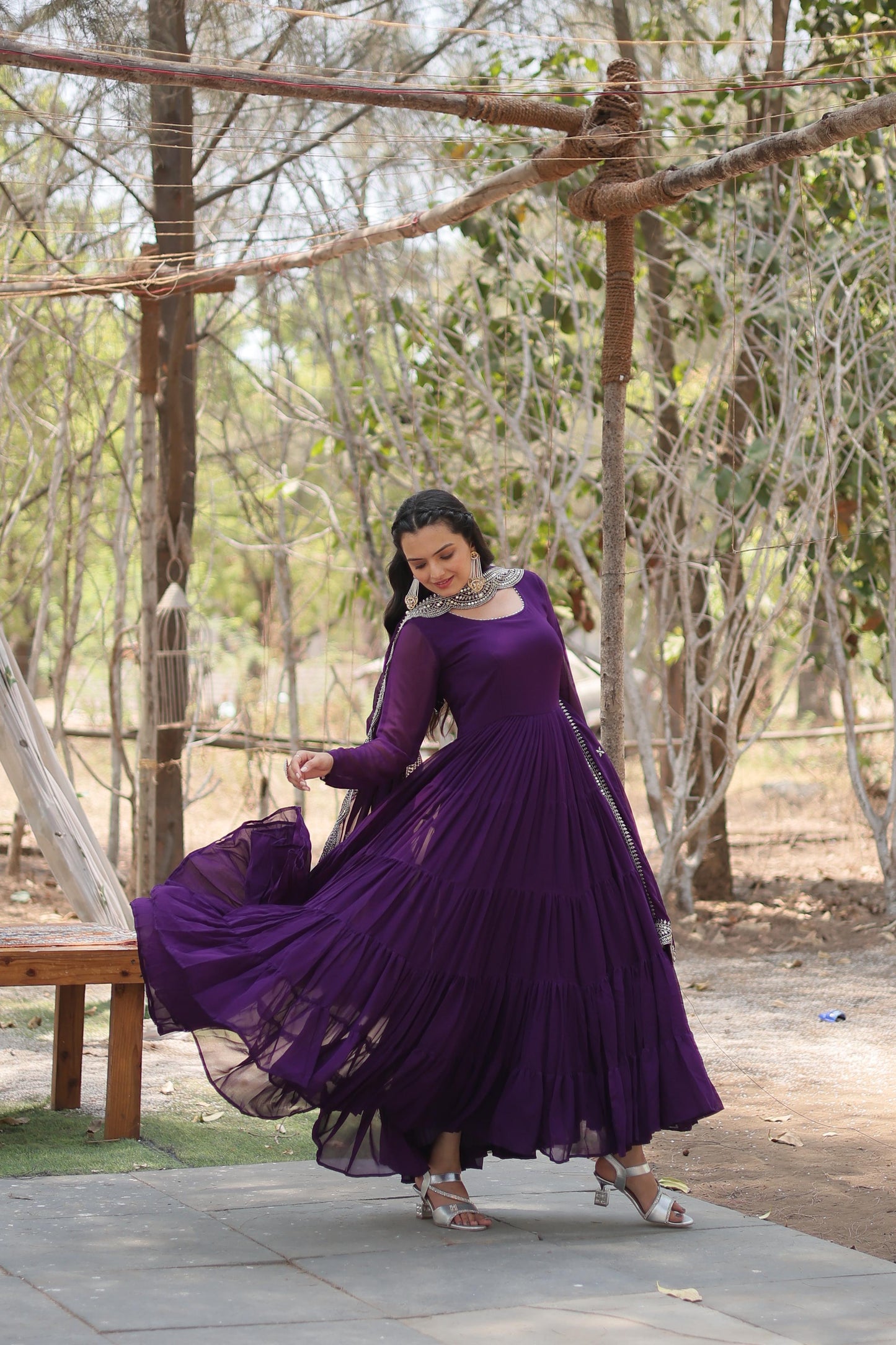 Desirable Women’s Gown with Designer Embroidered Dupatta – Faux Blooming Fabric & 12-Meter Flair
