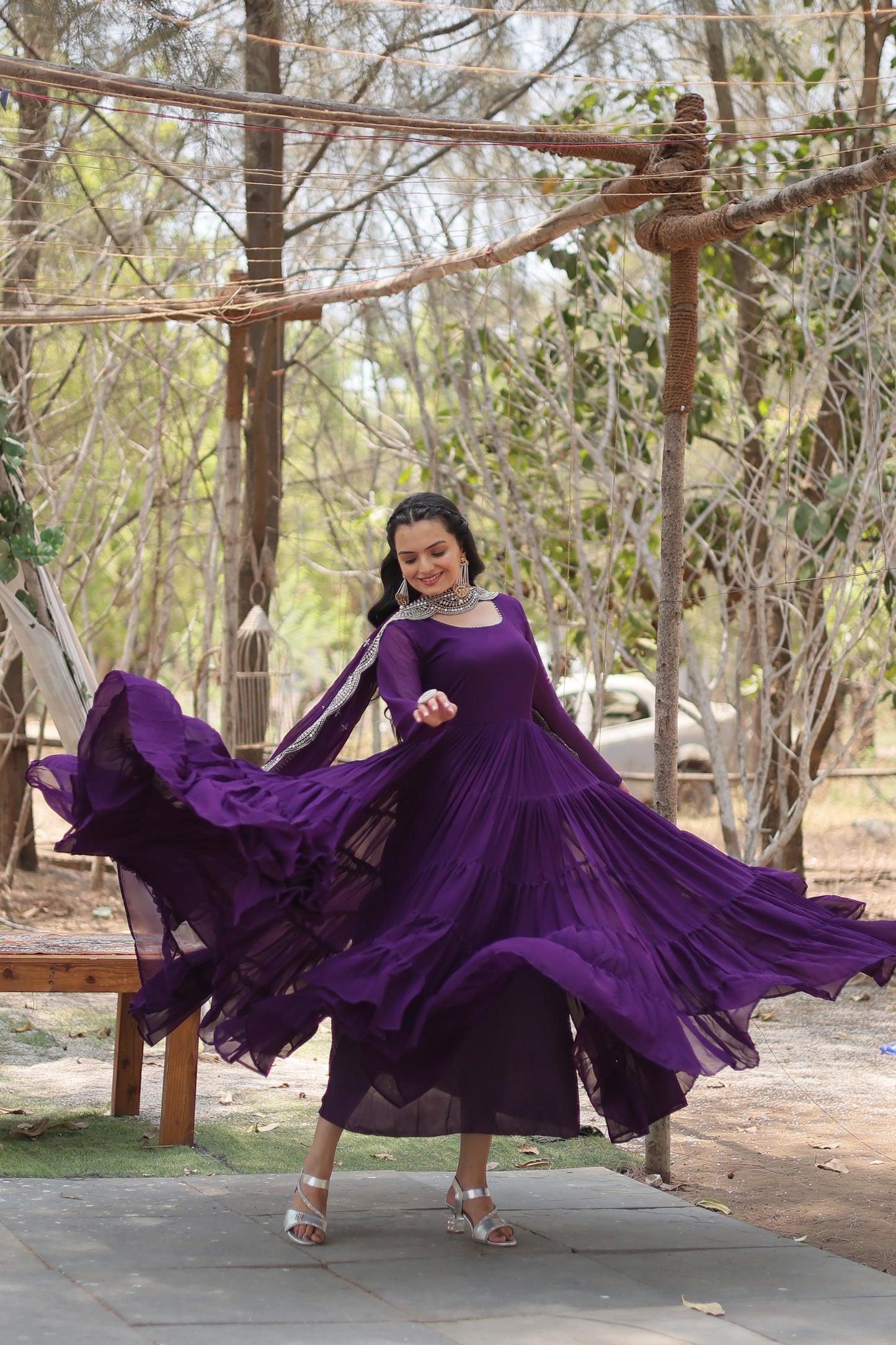 Desirable Women’s Gown with Designer Embroidered Dupatta – Faux Blooming Fabric & 12-Meter Flair