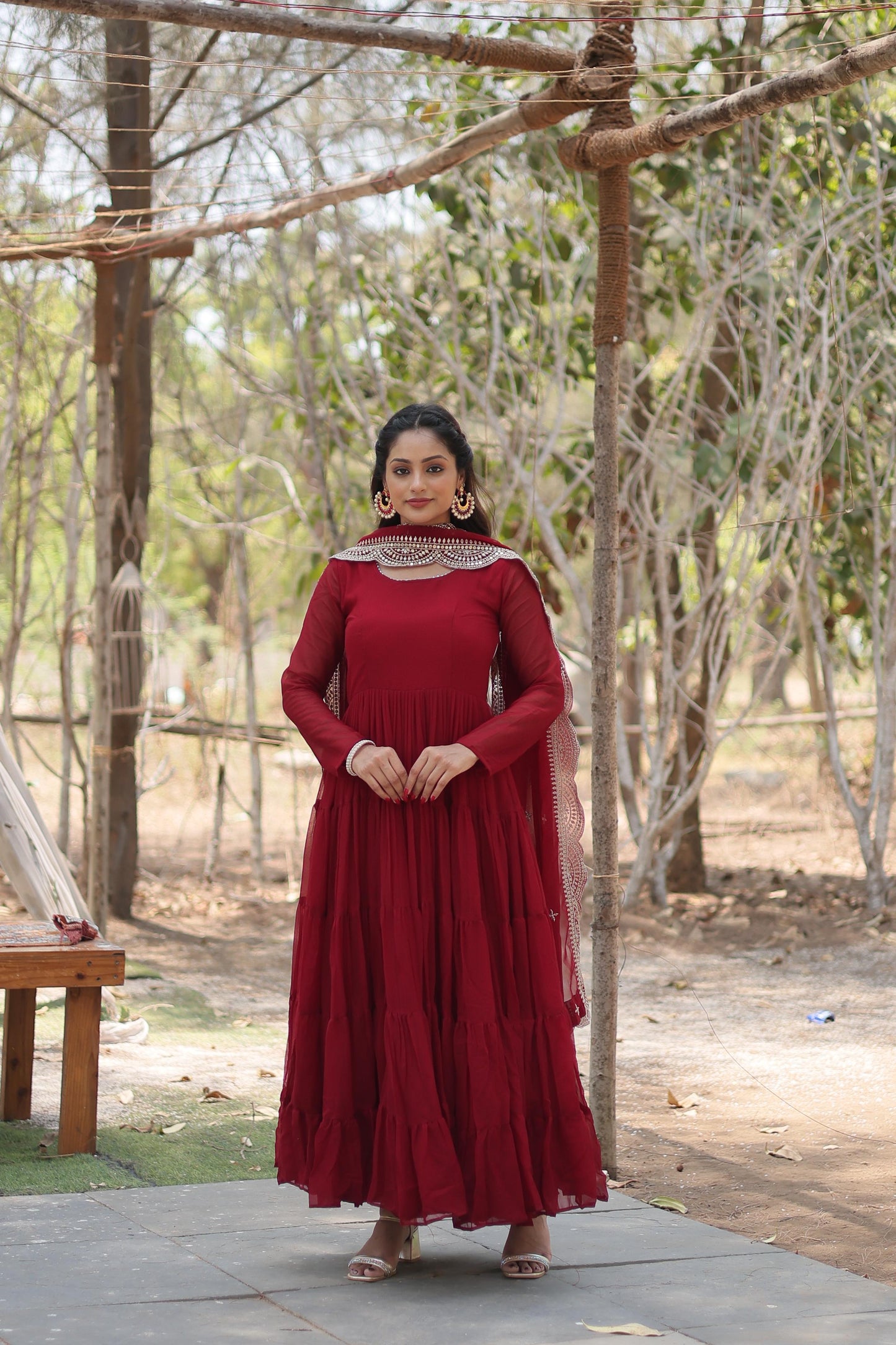 Desirable Women’s Gown with Designer Embroidered Dupatta – Faux Blooming Fabric & 12-Meter Flair