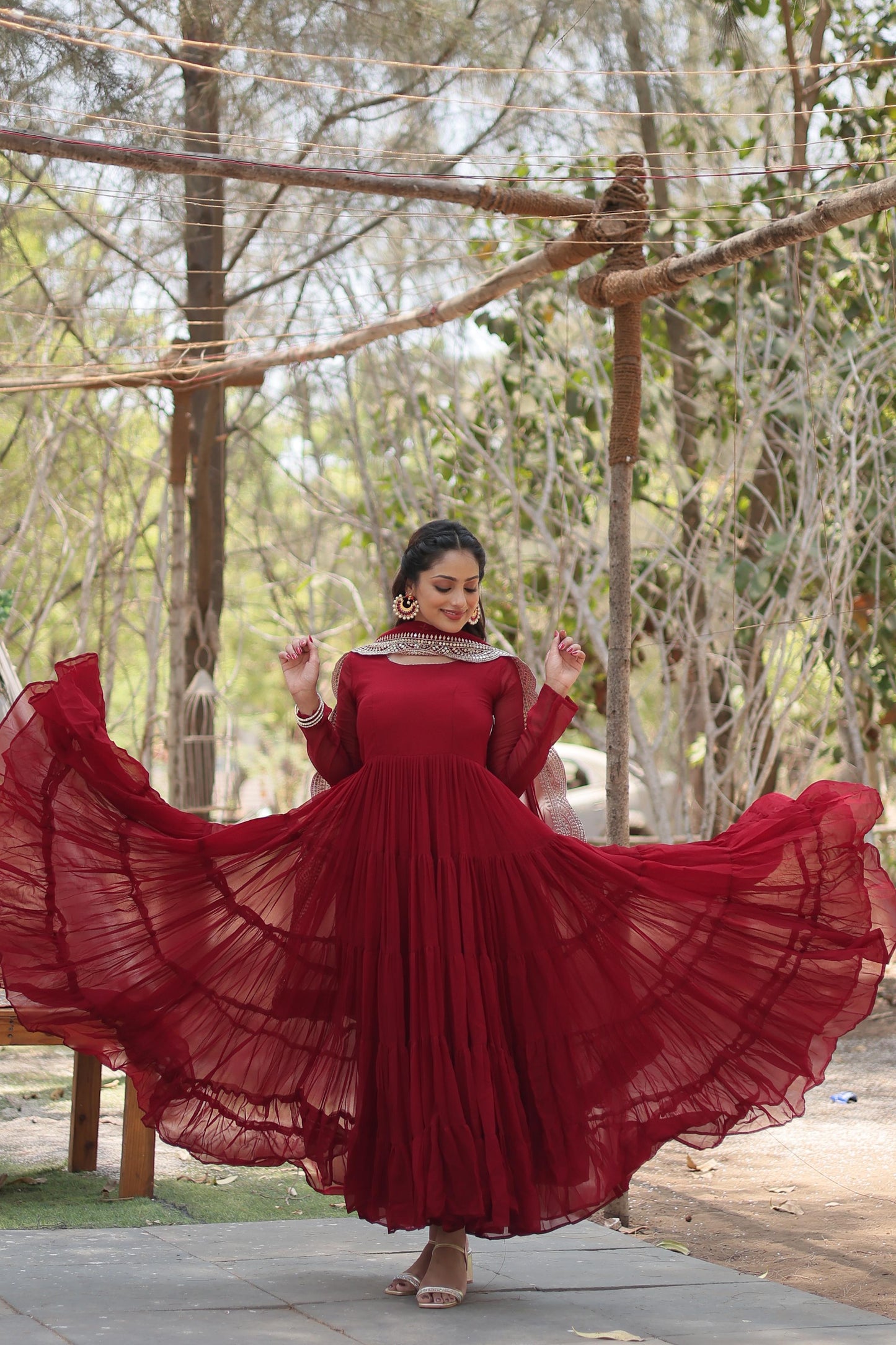 Desirable Women’s Gown with Designer Embroidered Dupatta – Faux Blooming Fabric & 12-Meter Flair