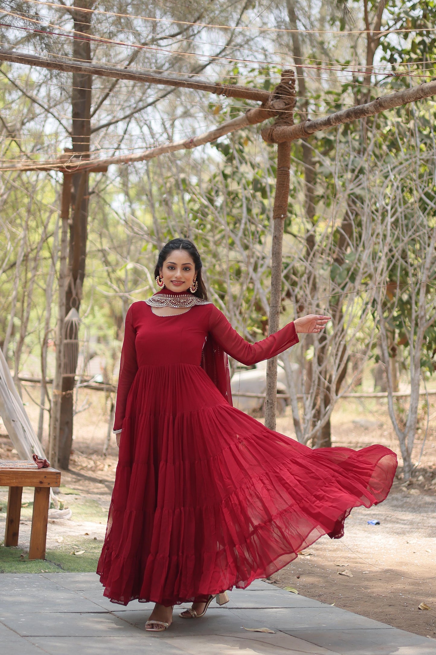 Desirable Women’s Gown with Designer Embroidered Dupatta – Faux Blooming Fabric & 12-Meter Flair