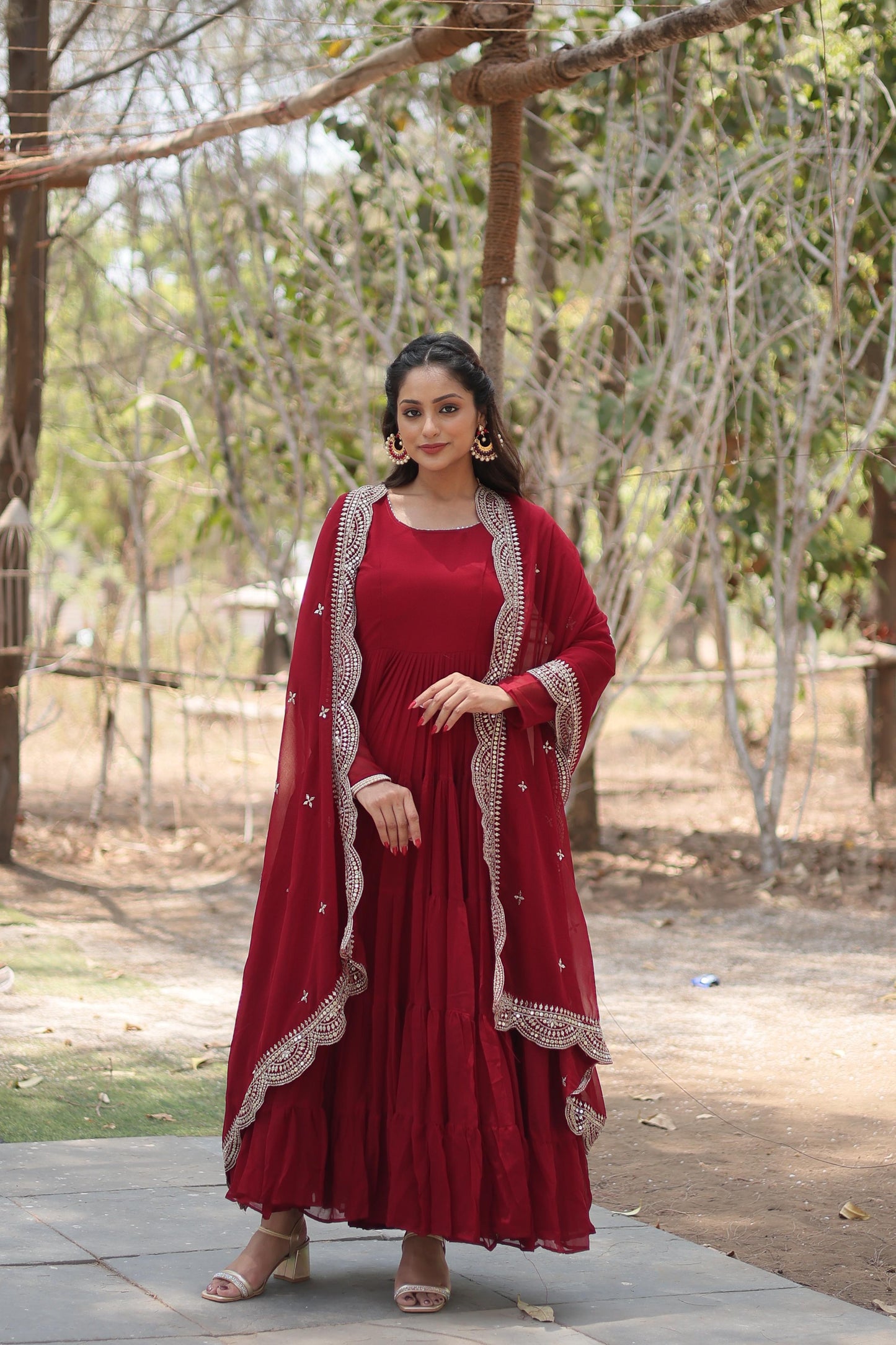 Desirable Women’s Gown with Designer Embroidered Dupatta – Faux Blooming Fabric & 12-Meter Flair