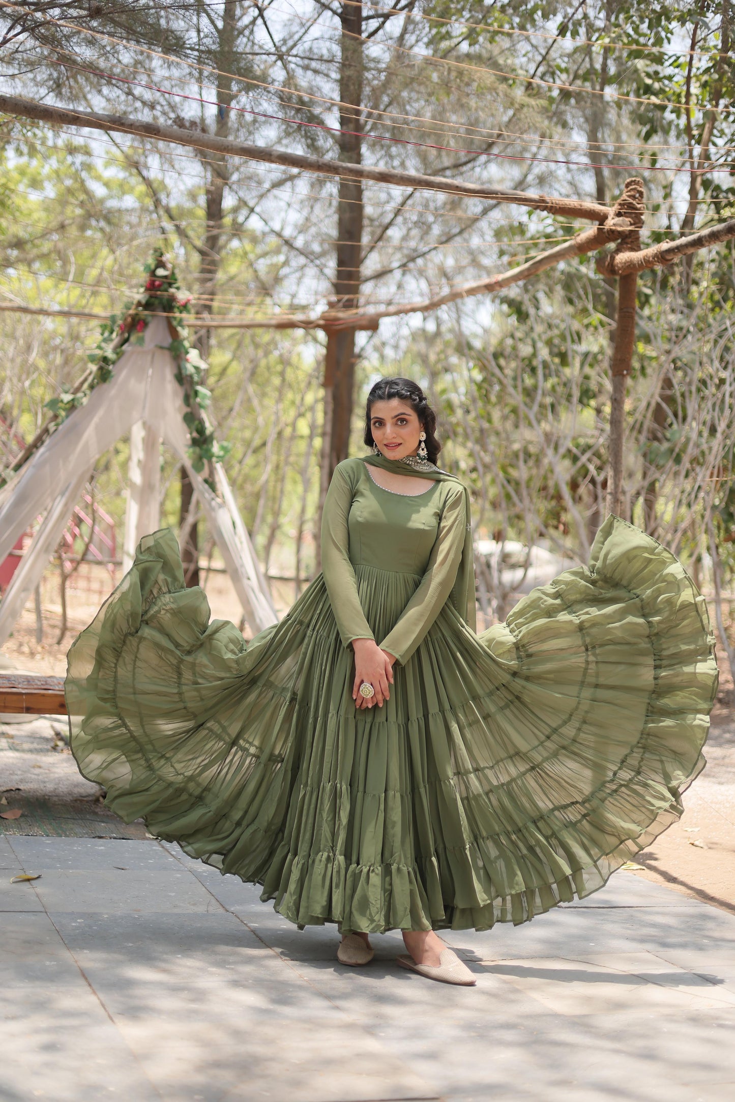 Desirable Women’s Gown with Designer Embroidered Dupatta – Faux Blooming Fabric & 12-Meter Flair