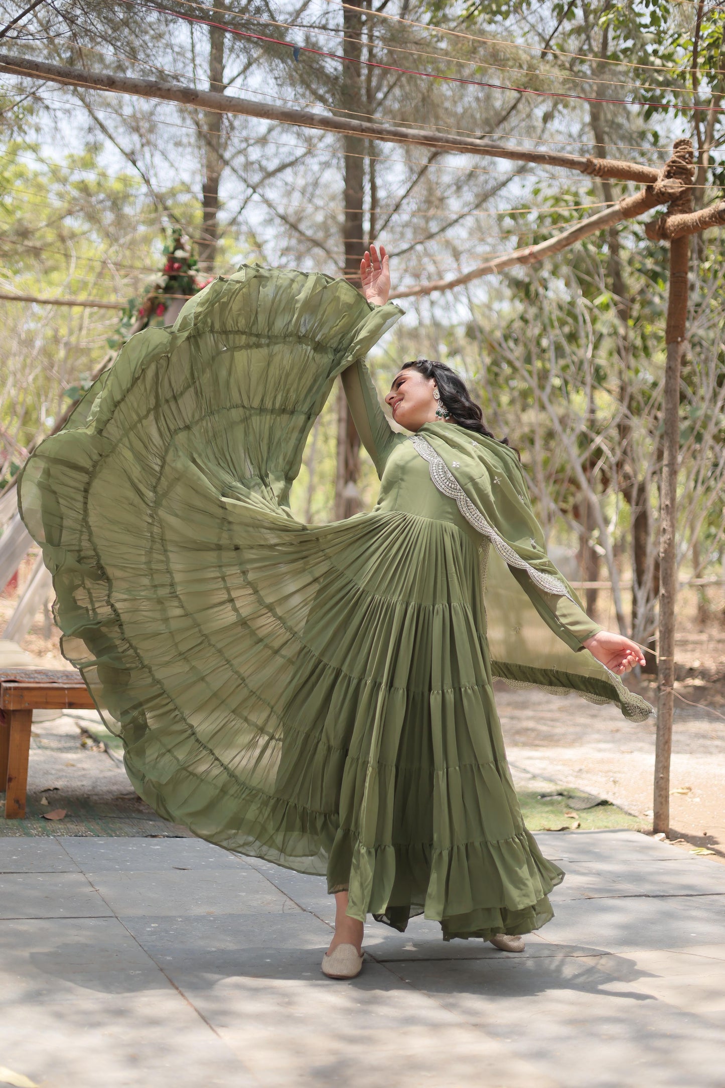Desirable Women’s Gown with Designer Embroidered Dupatta – Faux Blooming Fabric & 12-Meter Flair