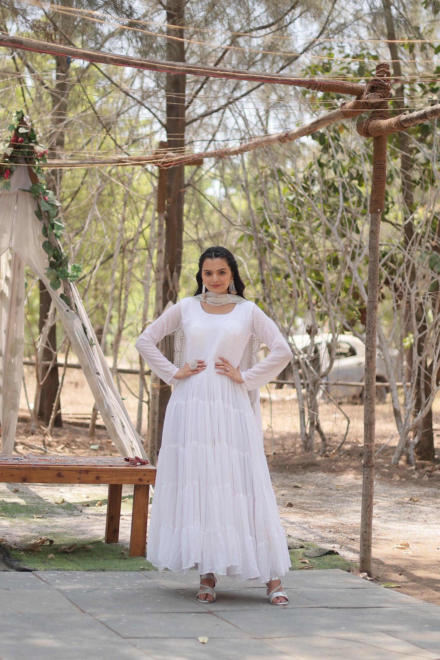 Desirable Women’s Gown with Designer Embroidered Dupatta – Faux Blooming Fabric & 12-Meter Flair