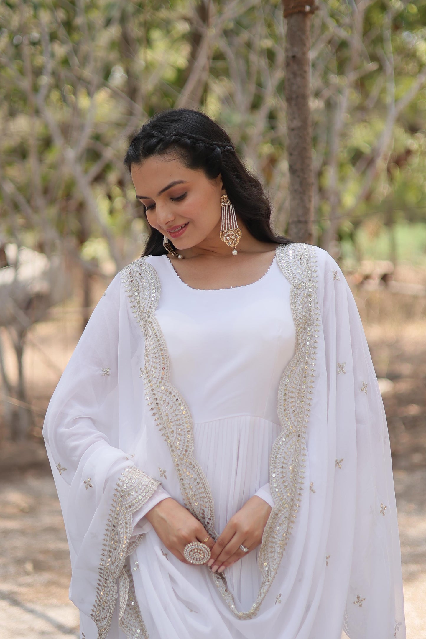 Desirable Women’s Gown with Designer Embroidered Dupatta – Faux Blooming Fabric & 12-Meter Flair
