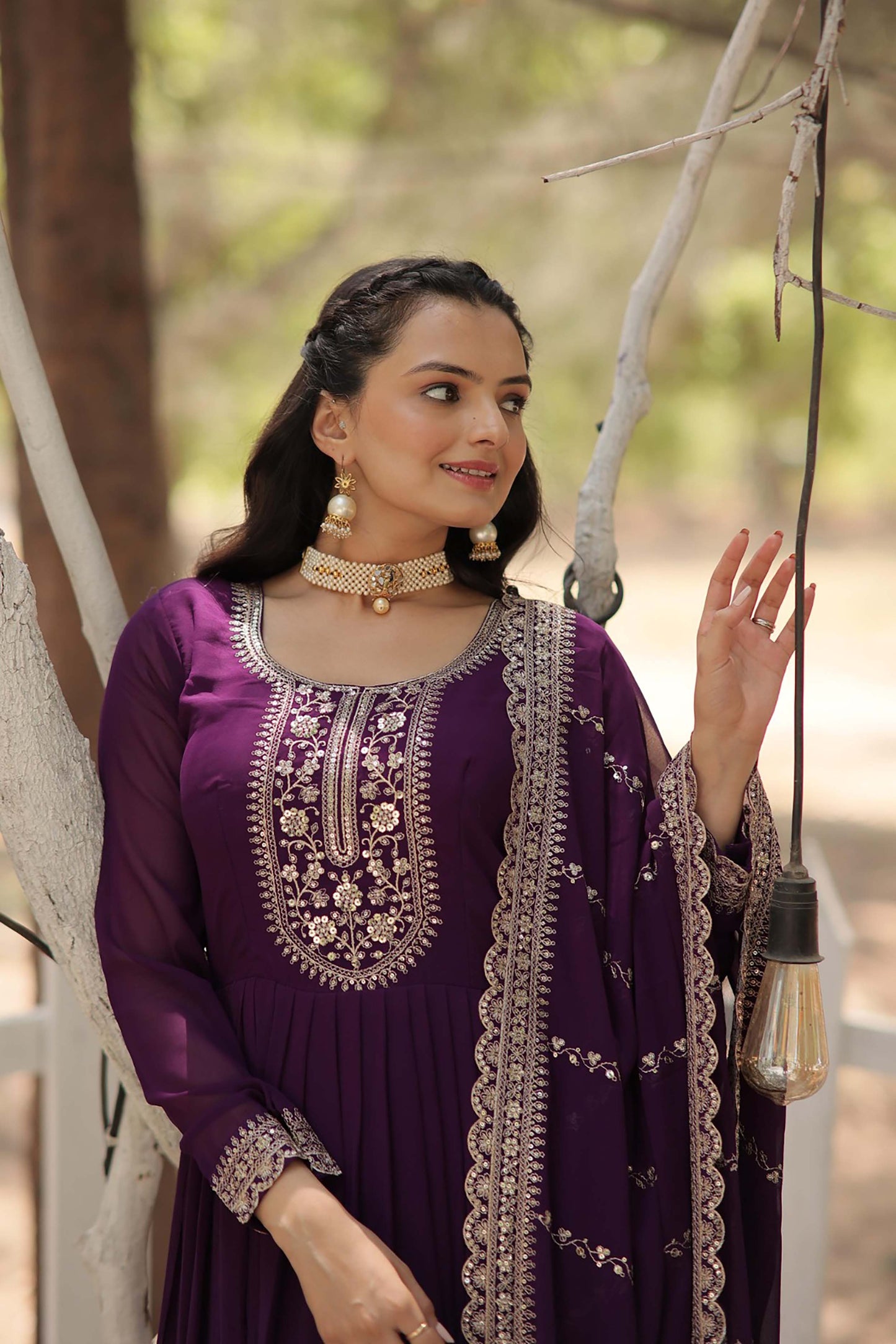 Georgette Party Wear Gown with Sequins Embroidery & Arco-Cut Work Dupatta