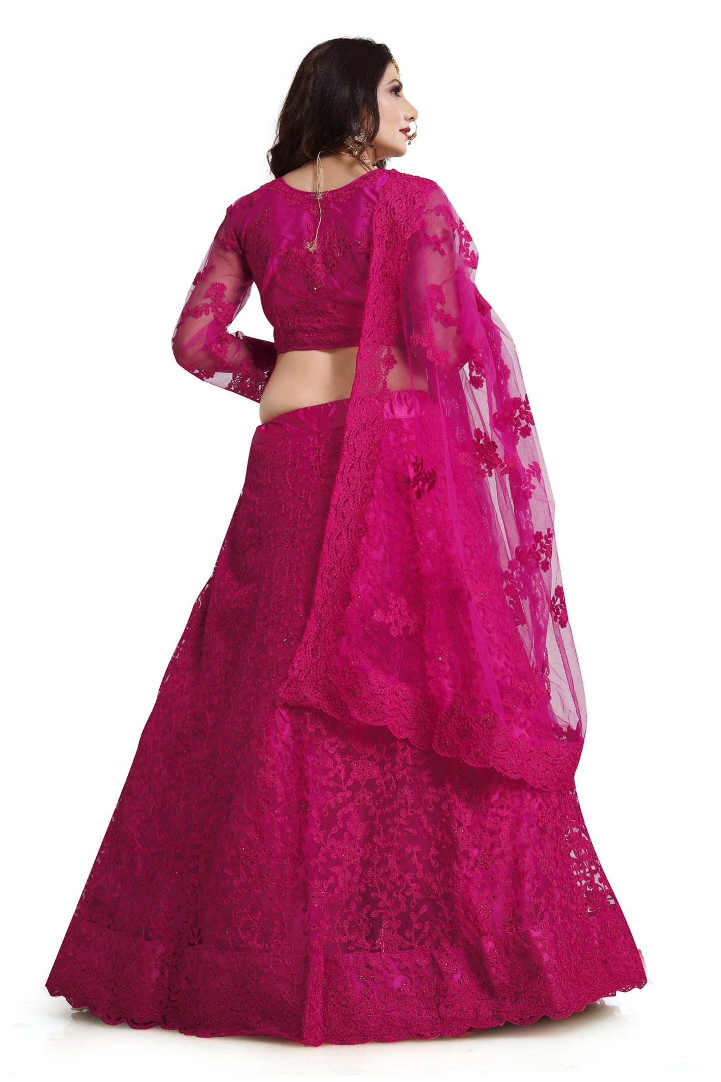 Embroidered Net Lehenga Choli in Blue,Red,Pink & Green