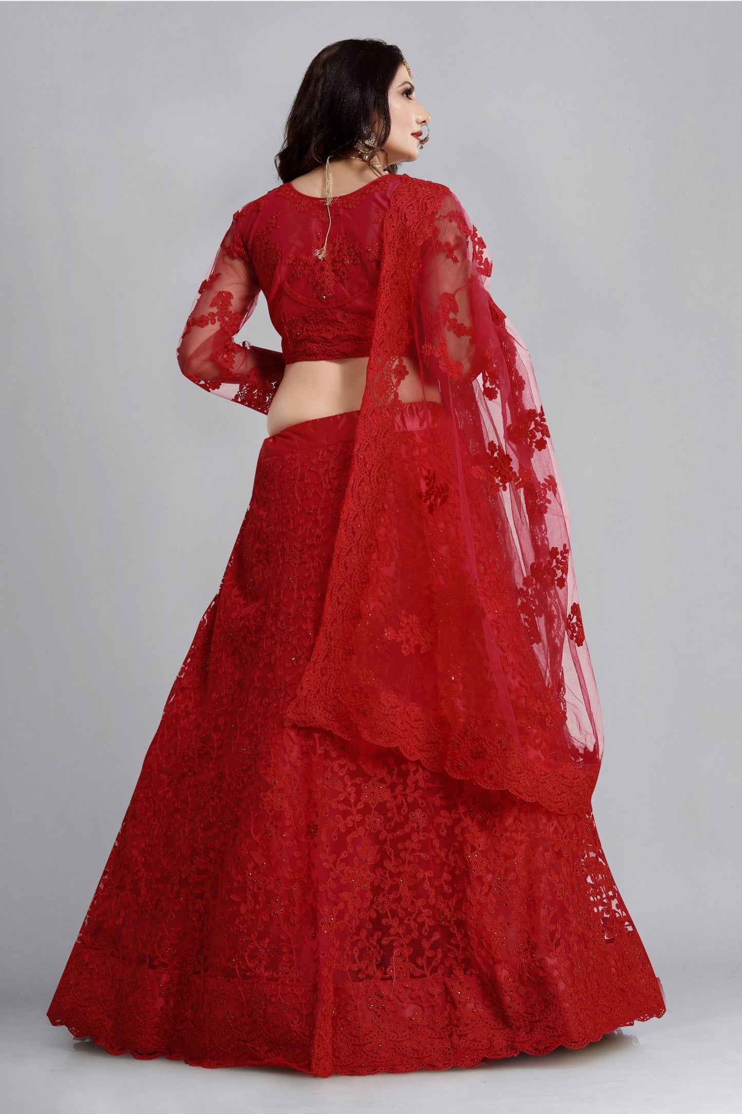 Embroidered Net Lehenga Choli in Blue,Red,Pink & Green