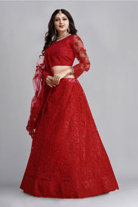 Embroidered Net Lehenga Choli in Blue,Red,Pink & Green