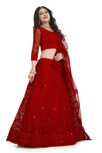 Net Red Stone Embellished Panelled Style Lehenga