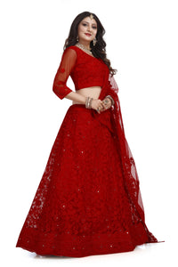 Net Red Stone Embellished Panelled Style Lehenga