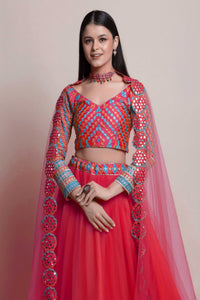 Women's Gerogette Embroidered & Mirror Lehenga Choli