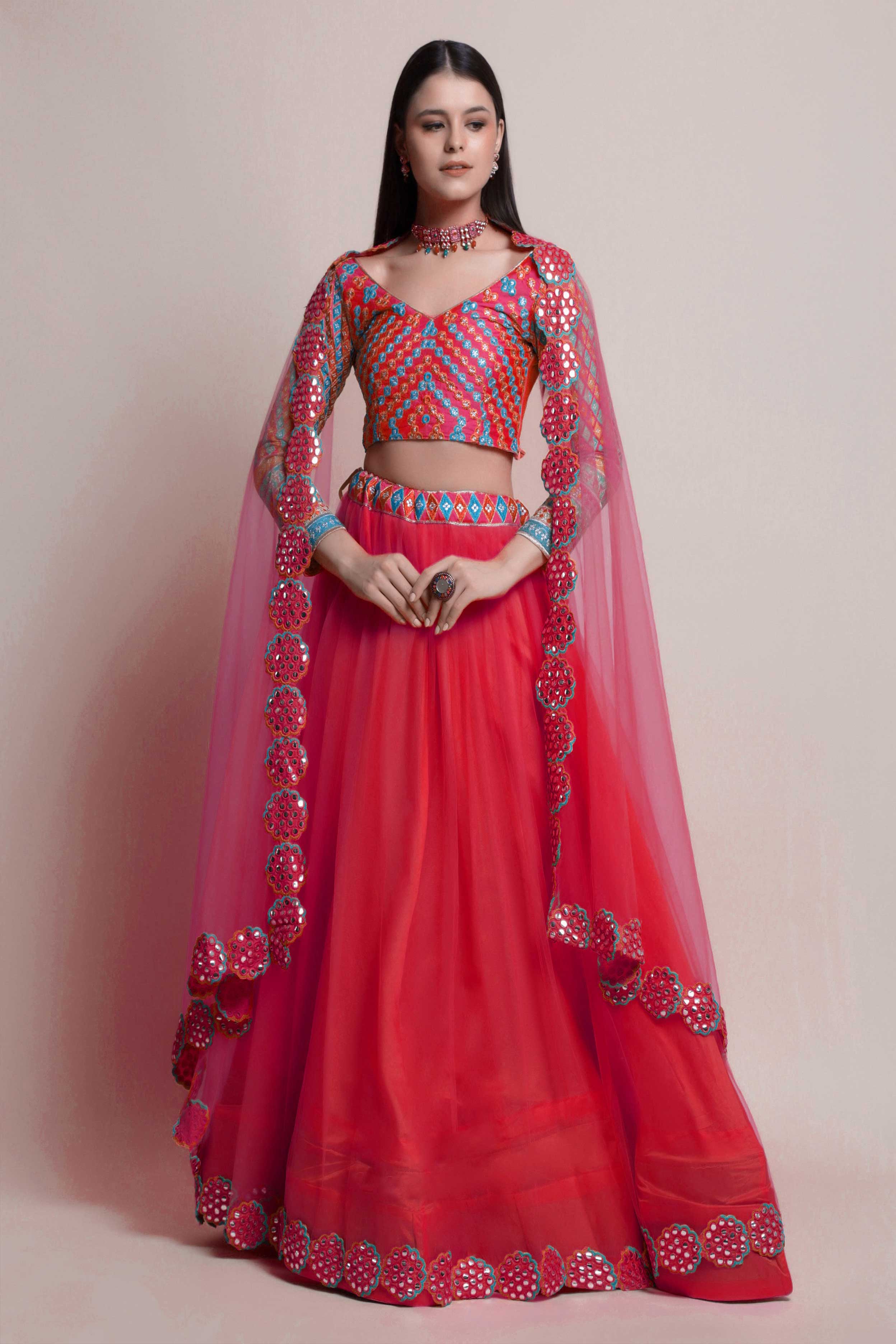 Women's Gerogette Embroidered & Mirror Lehenga Choli