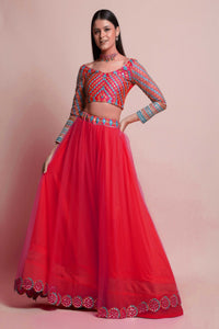 Women's Gerogette Embroidered & Mirror Lehenga Choli