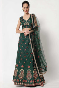 Green Embroidered Art Silk Lehenga Choli