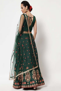 Green Embroidered Art Silk Lehenga Choli