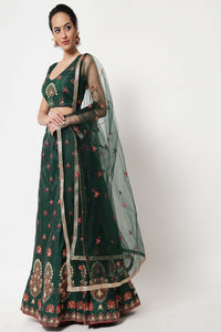 Green Embroidered Art Silk Lehenga Choli