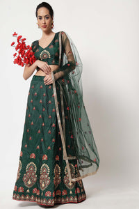 Green Embroidered Art Silk Lehenga Choli