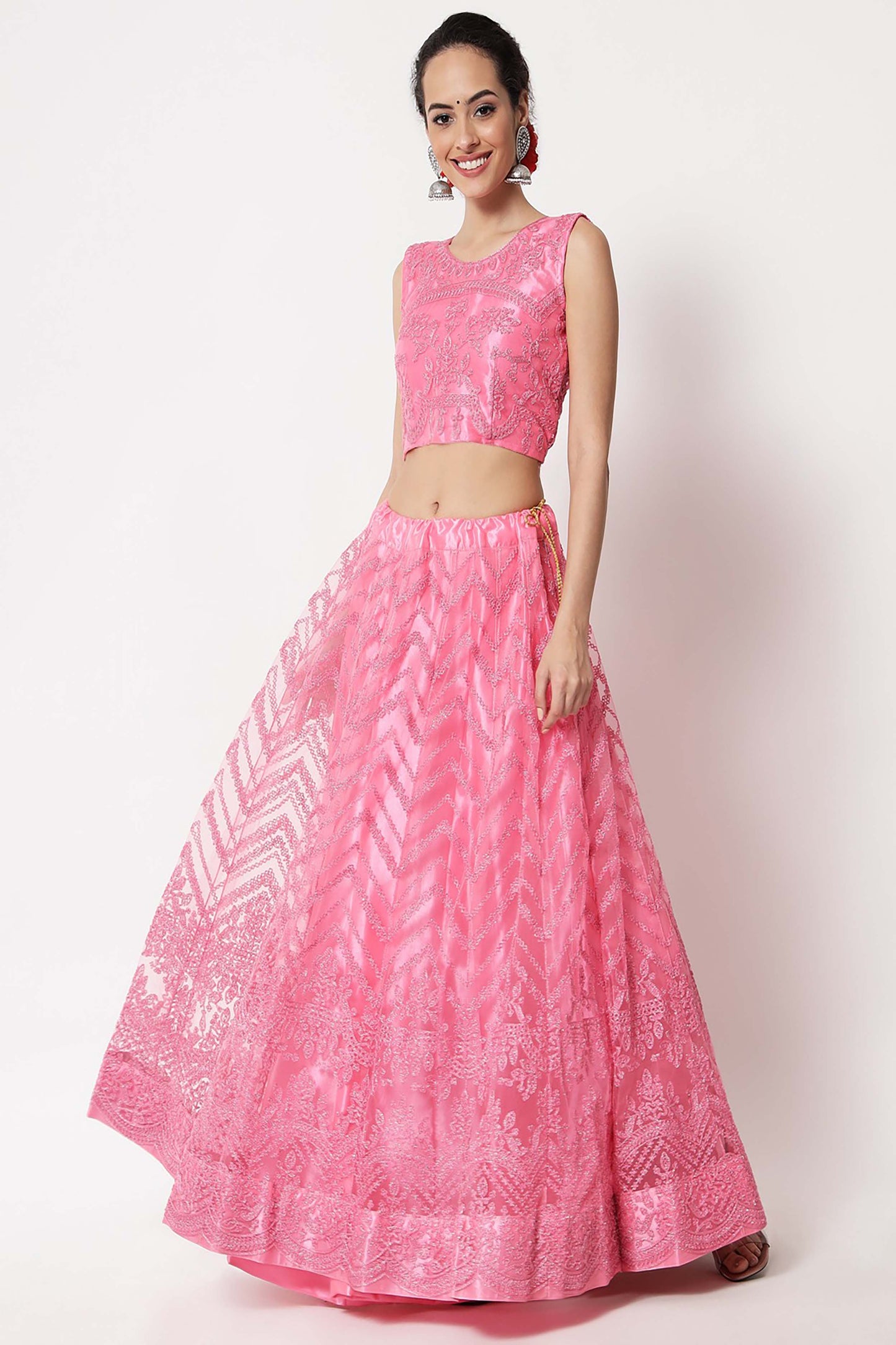 Embellished Flared Lehenga Choli with Dupatta