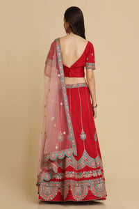 Maroon Embroidered Thread Work Semi-Stitched Lehenga & Unstitched Blouse With Dupatta