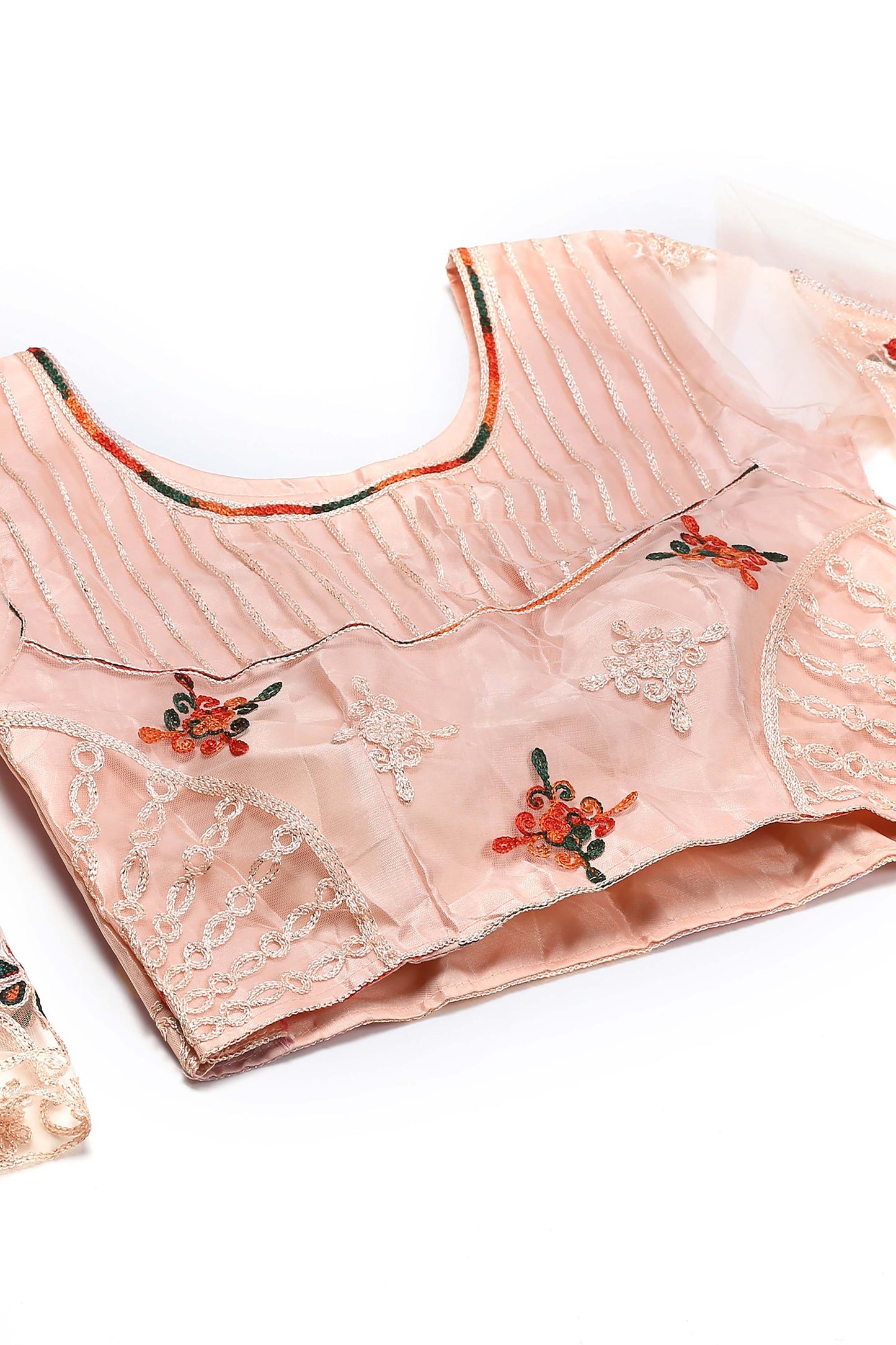 Peach Embroidered Thread Work Semi-Stitched Lehenga Choli