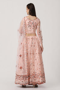 Peach Embroidered Thread Work Semi-Stitched Lehenga Choli