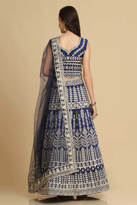 Blue Taffeta Silk Designer Lehenga Choli with All-Over Thread Embroidery and Net Dupatta