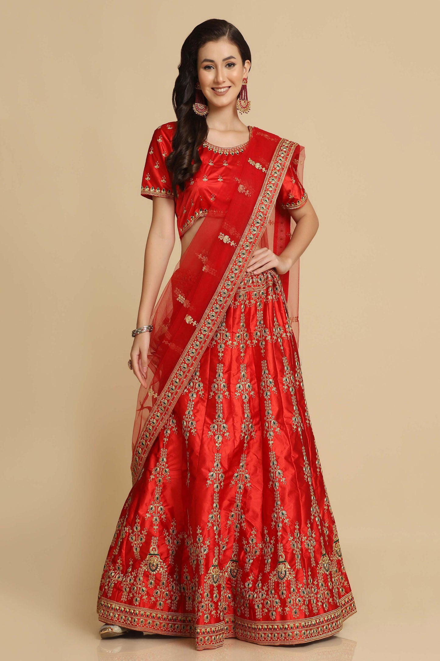 Embroidered Flared Lehenga Choli Set with Dupatta